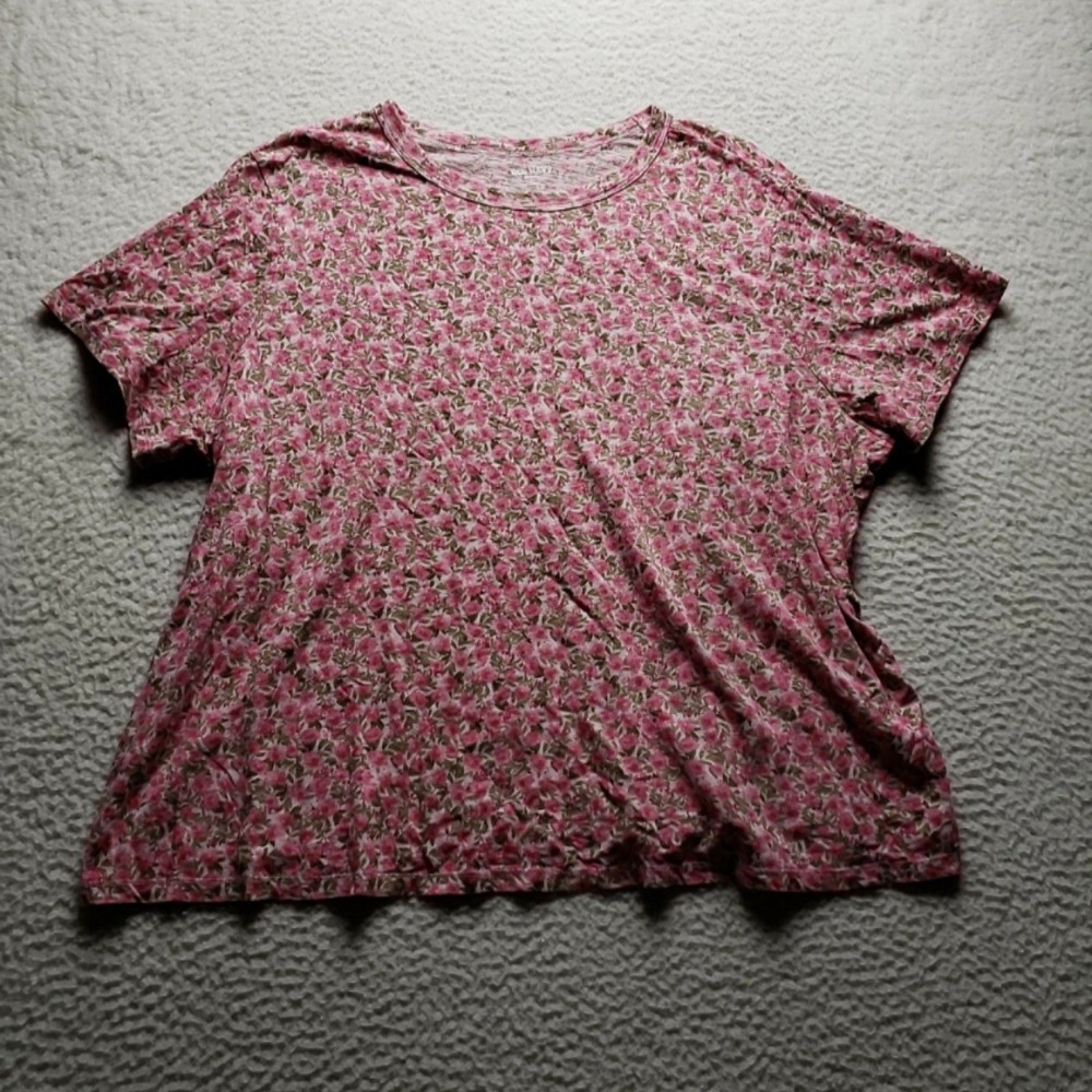 Old Navy Shirt Womens 2XL Pink Floral Everywear Crew Neck T Shirt Casual Summer